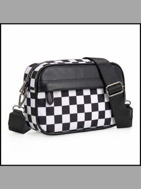 Small Checkered Nylon Crossbody Bum Bag Wide Strap Women Everyday